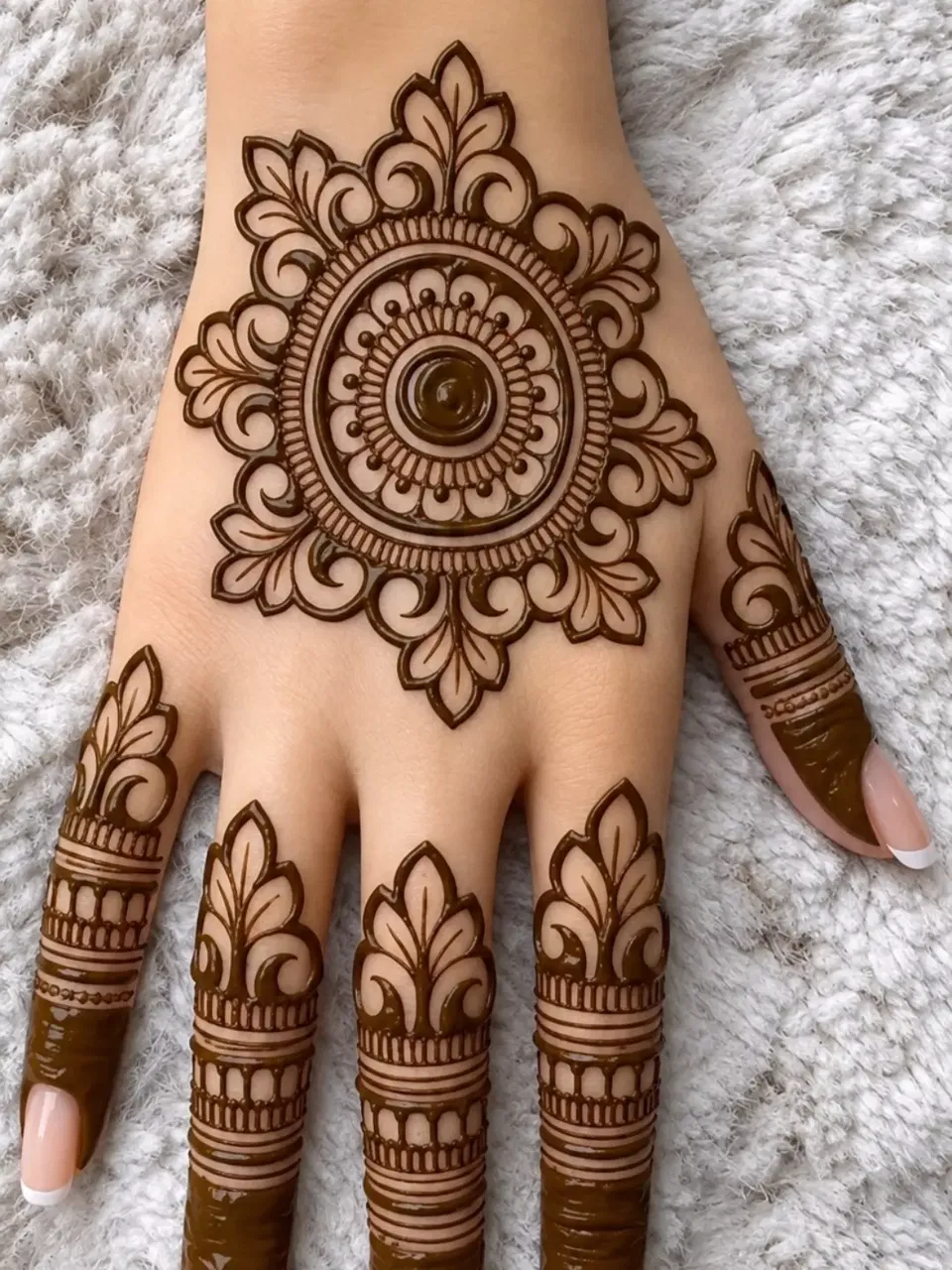Simple Front Hand Mehndi Design with Gol Tikki