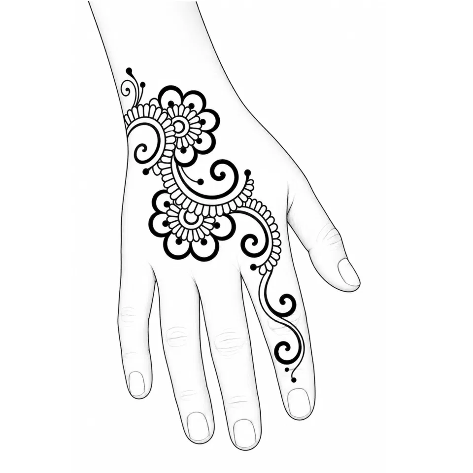 Arabic Front Hand Mehndi Design with Flowers and Moon