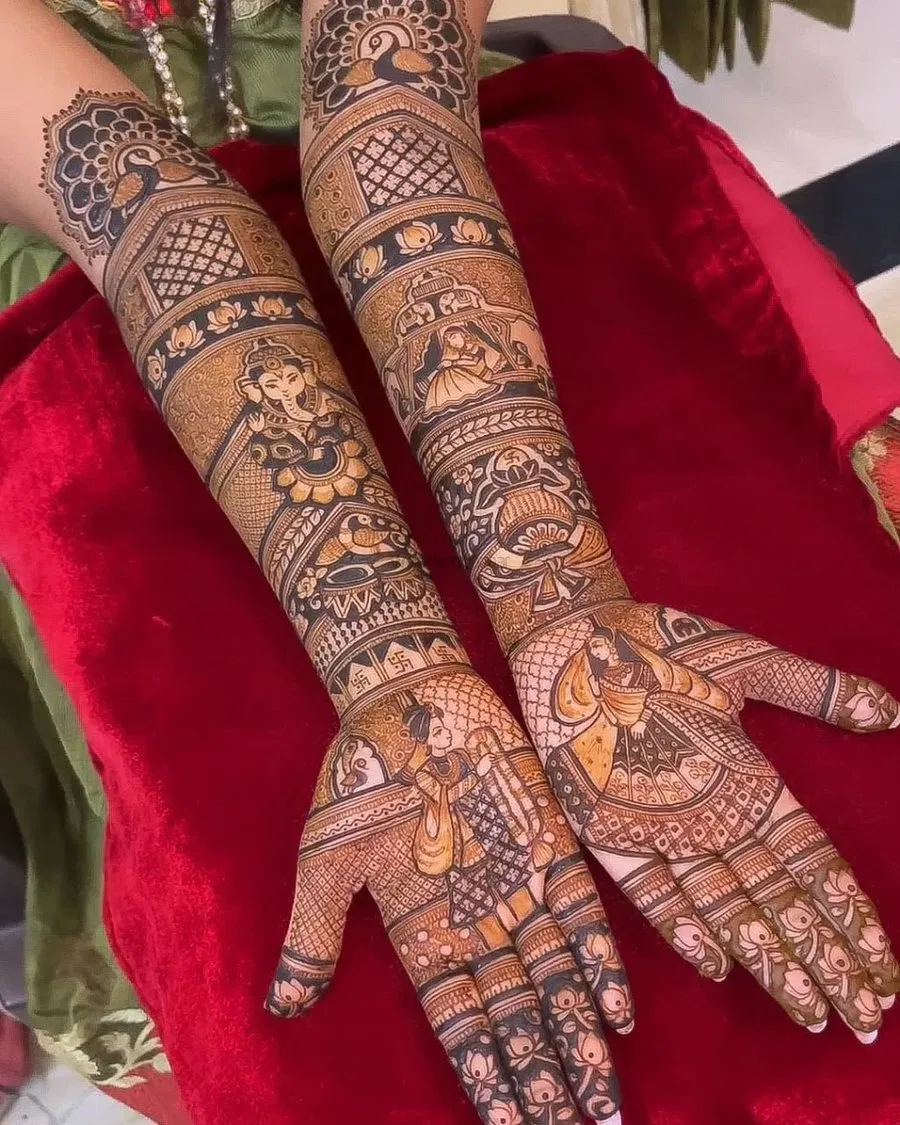 Front Hand Mehndi Design with Figures (3)