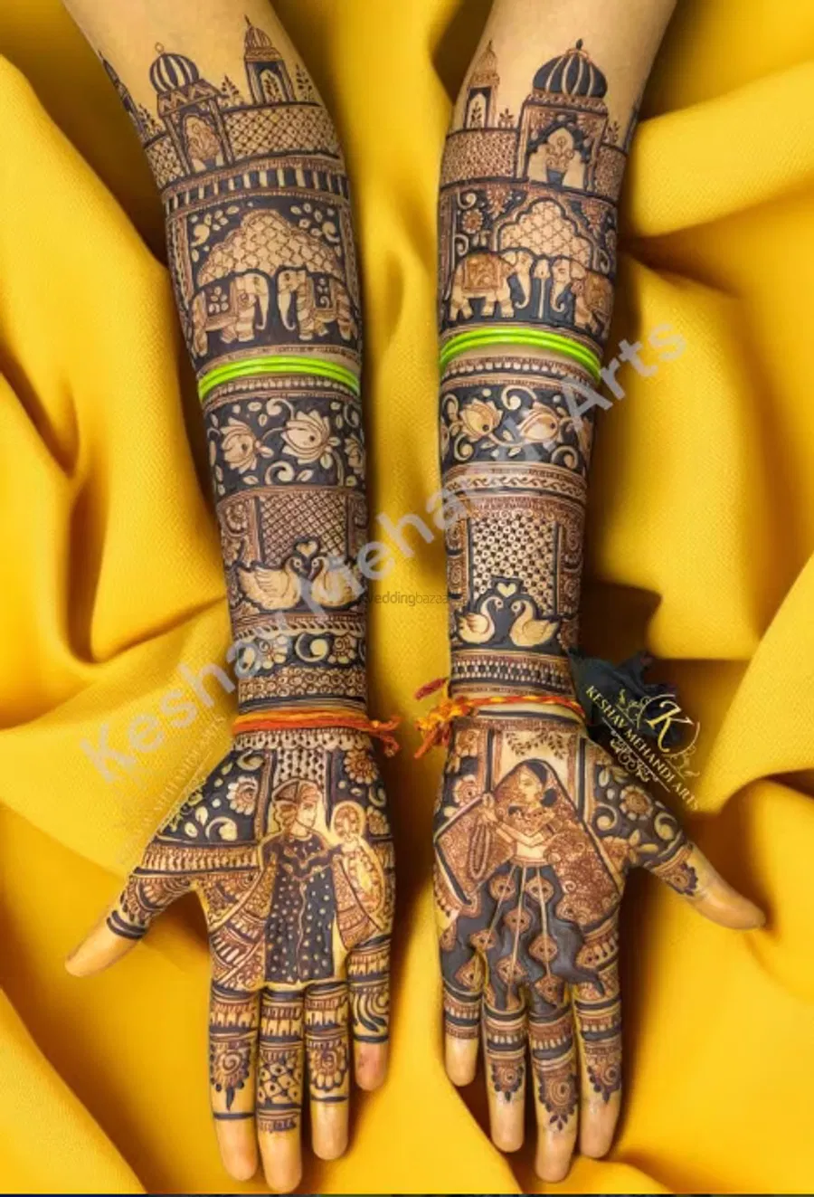 Heavy Full Hand Mehndi Design with Figures and Peacock (3)