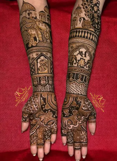 figure full hand mehndi design