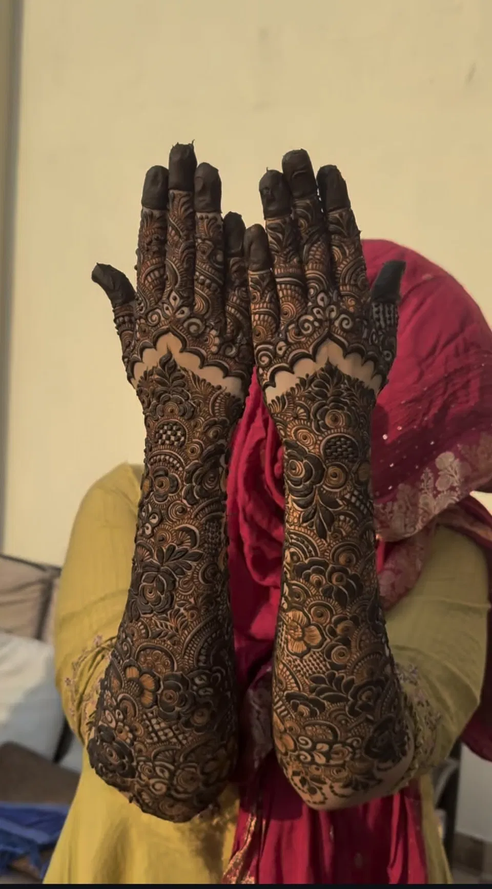 Arabic Bridal Back Hand Mehndi Design with Figures and Jaal (2)