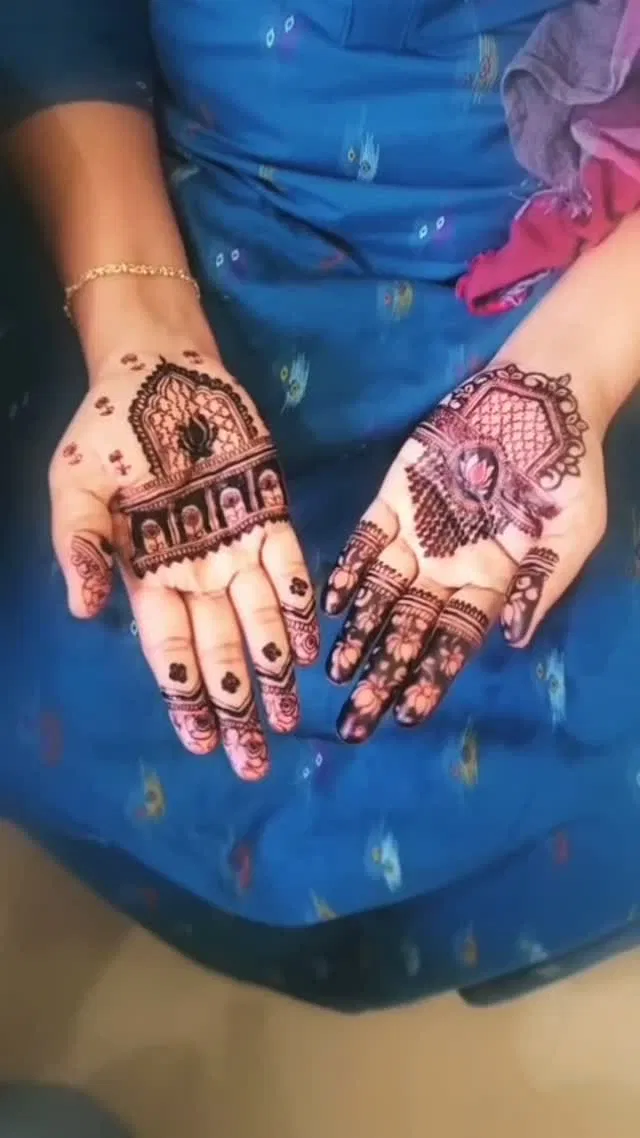 Aesthetic Front Hand Mehndi Design with Figures