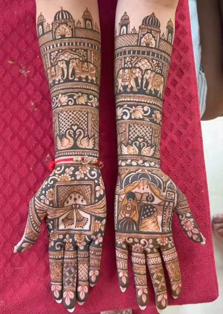 Heavy Front Hand Mehndi Design with Figures