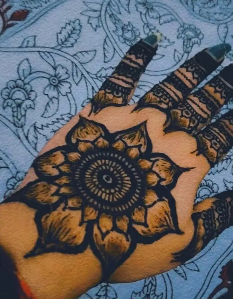 Back Hand Mehndi Design with Lotus