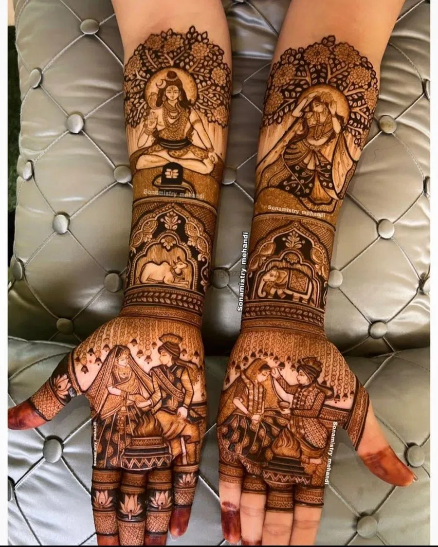Heavy Full Hand Mehndi Design with Figures (4)
