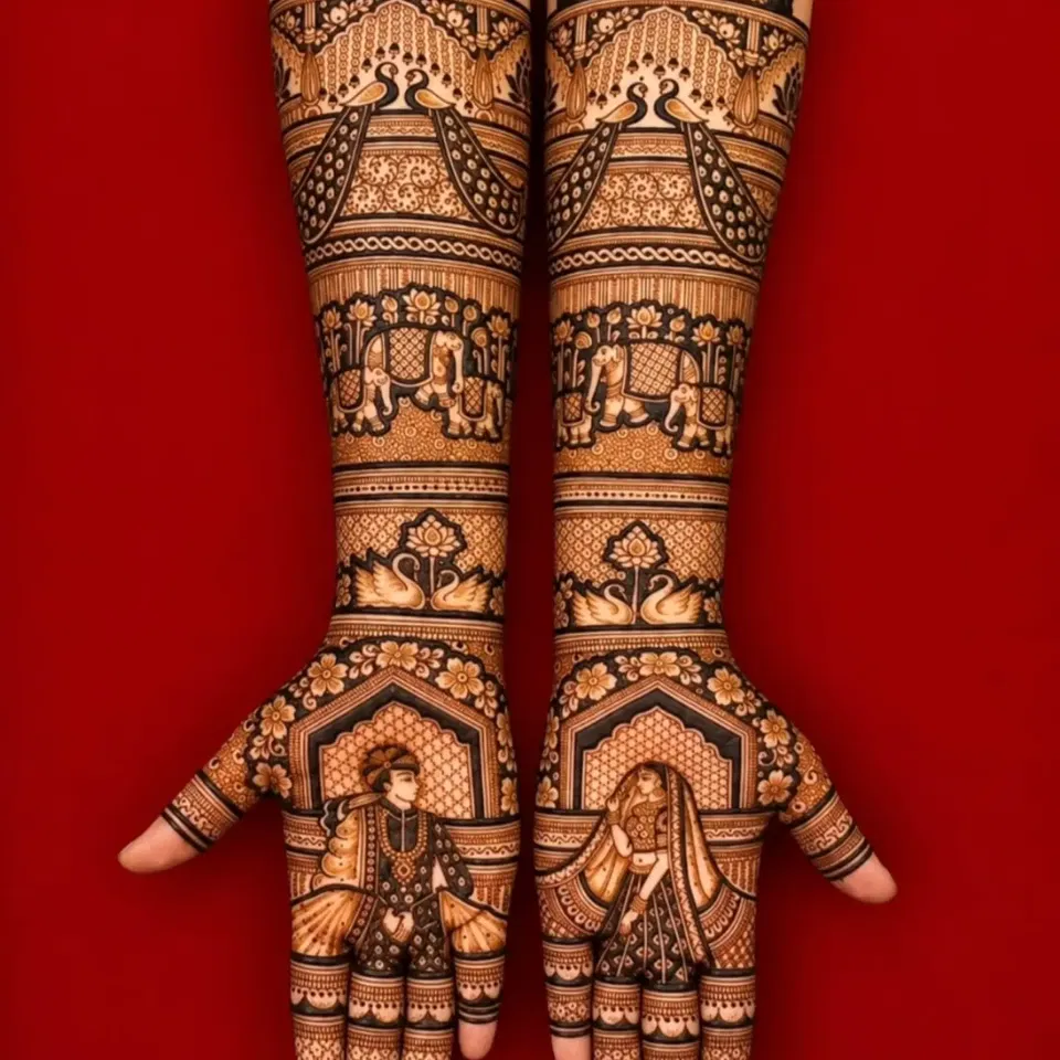 Heavy Mehndi Design with Figures