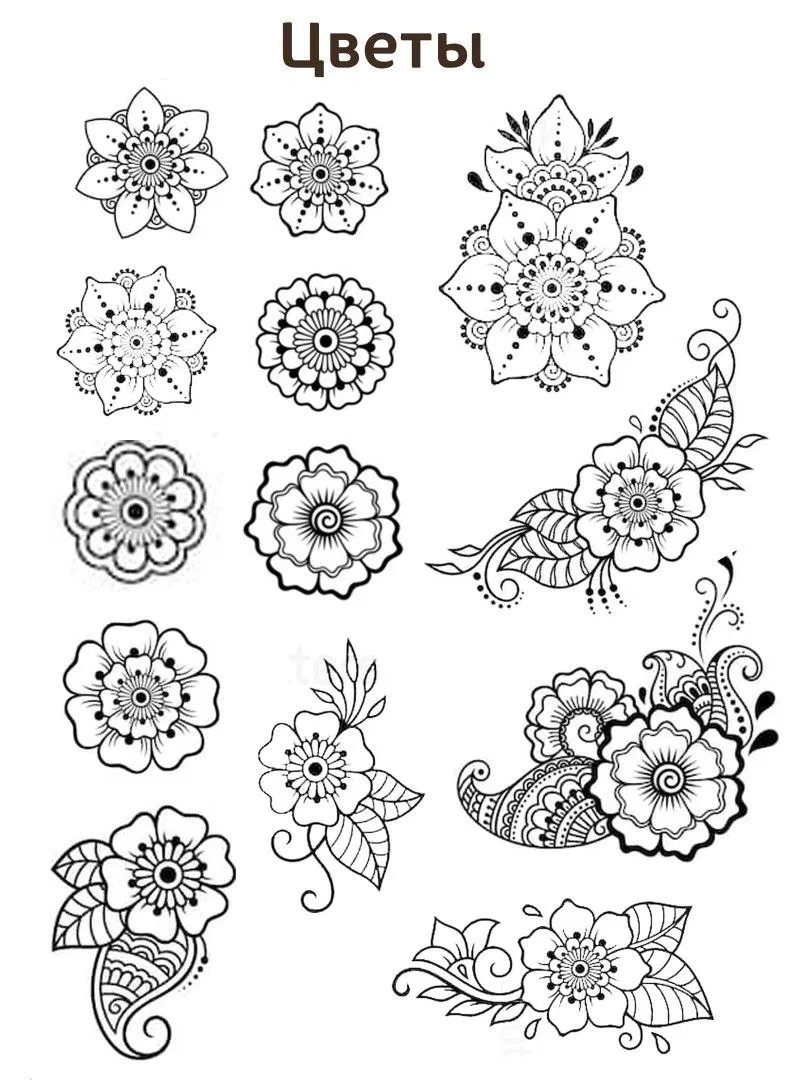 Simple Mehndi Design with Flowers, Lotus and Moon (2)