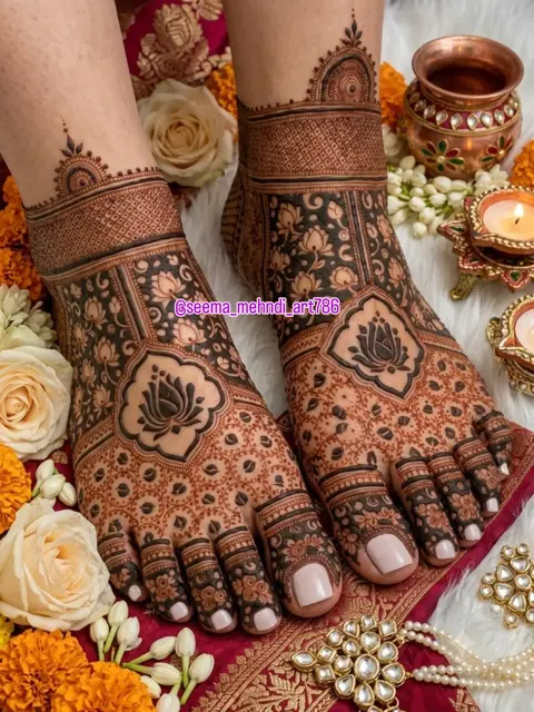 lotus back hand mehndi design