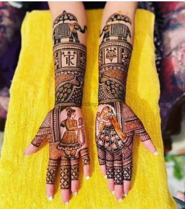 Front Hand Mehndi Design with Figures