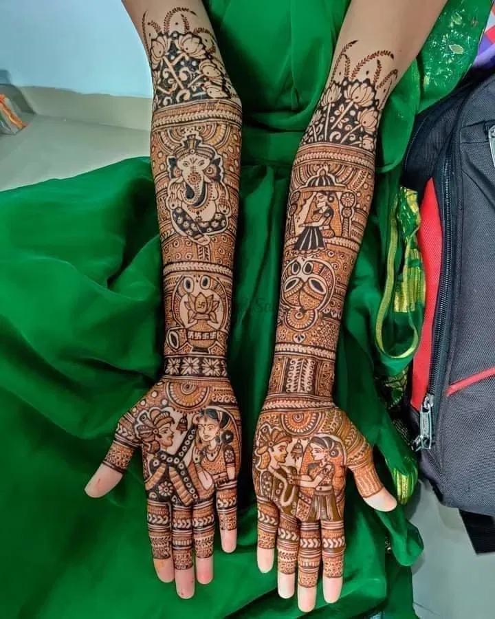 Heavy Front Hand Mehndi Design with Figures