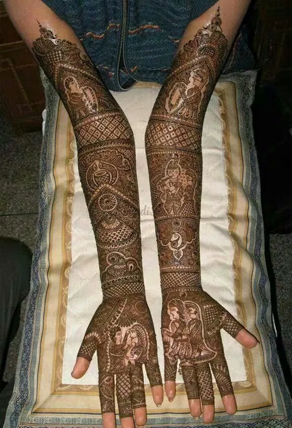 Heavy Front Hand Mehndi Design with Figures
