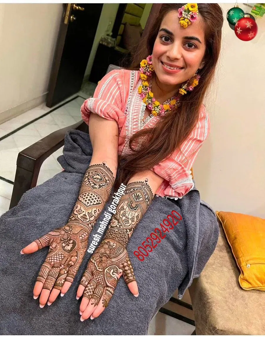 Front Hand Mehndi Design with Figures
