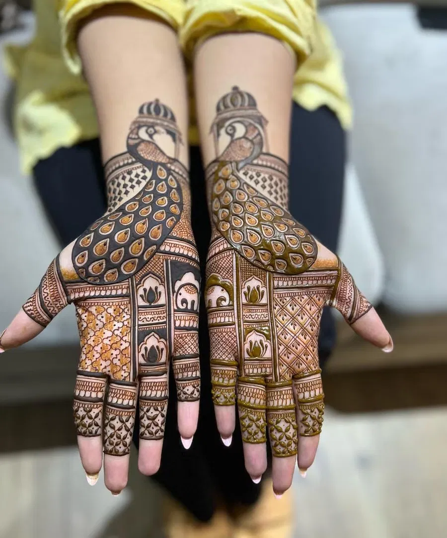 Front Hand Mehndi Design with Peacock