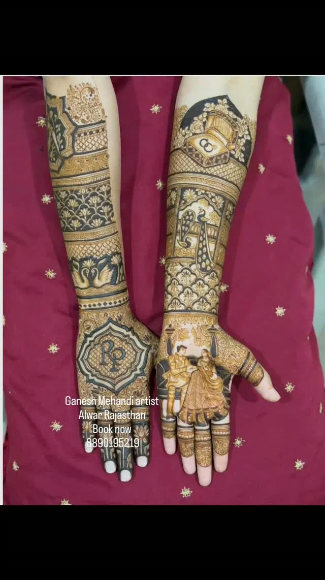 Heavy Front Hand Mehndi Design with Figures (3)