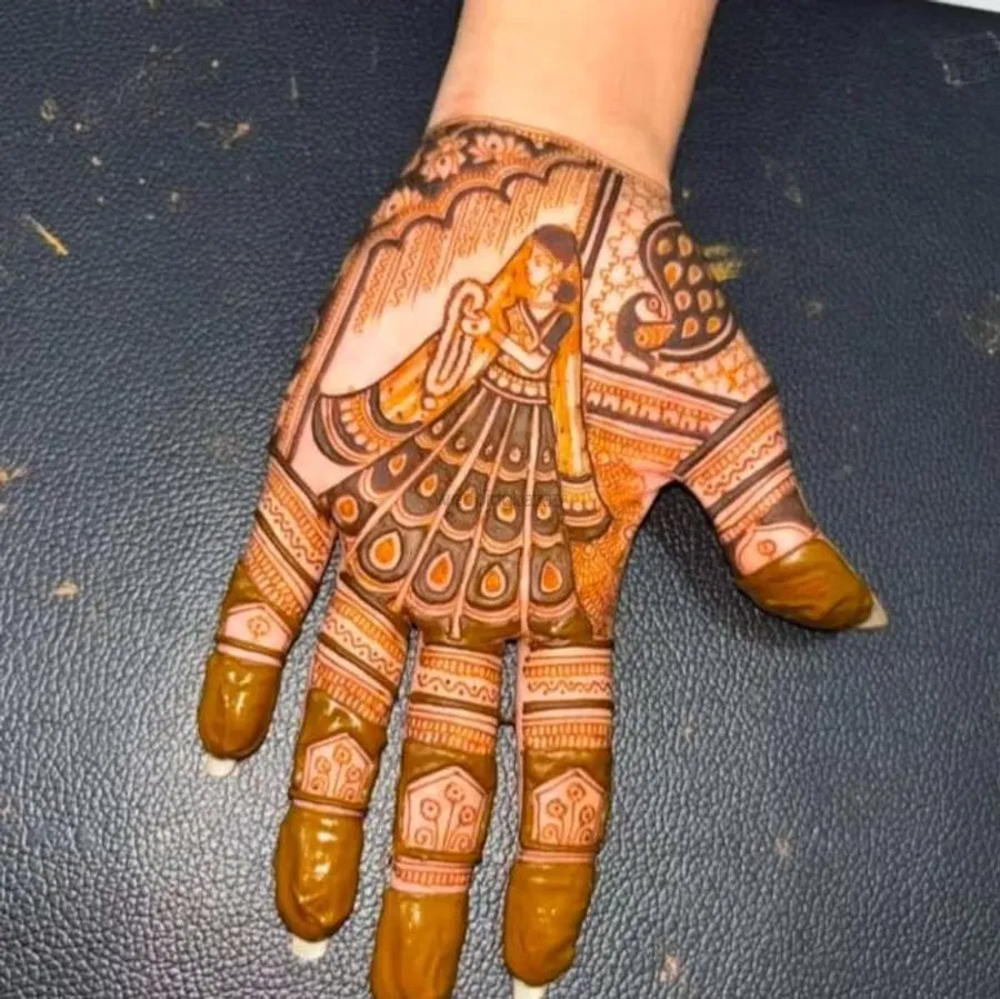 Front Hand Mehndi Design with Peacock