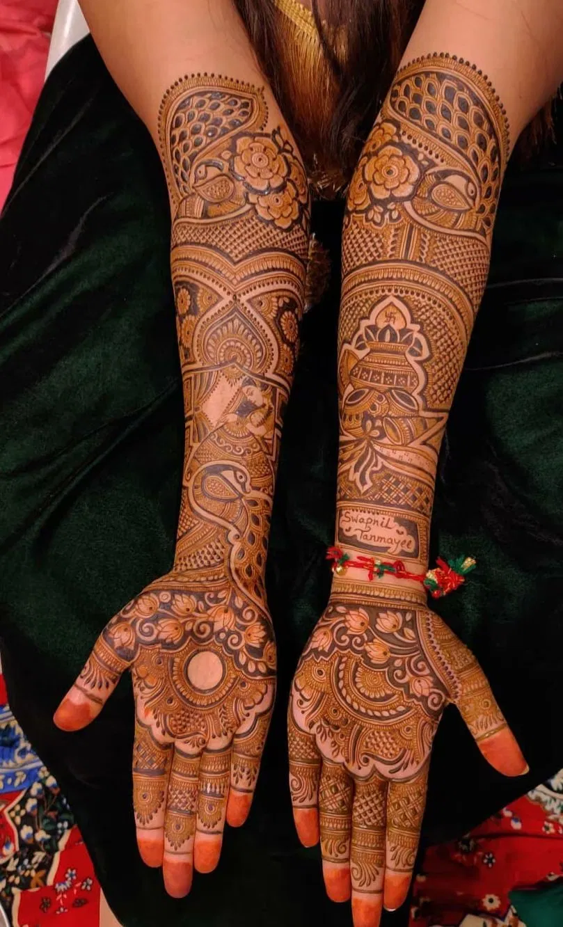 Front Hand Mehndi Design with Figures