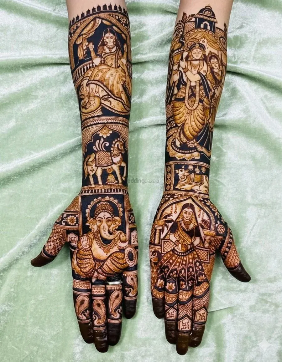 Front Hand Mehndi Design with Figures