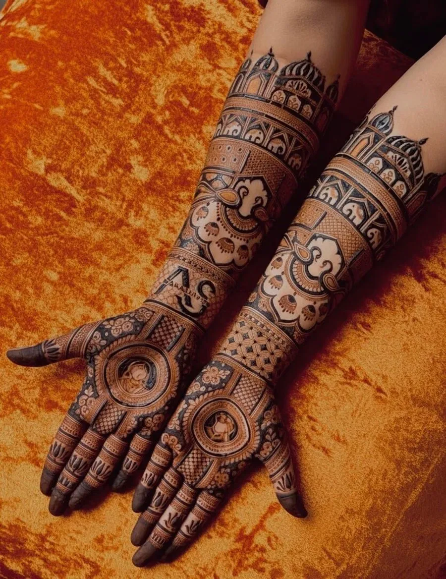 Front Hand Mehndi Design with Figures (2)
