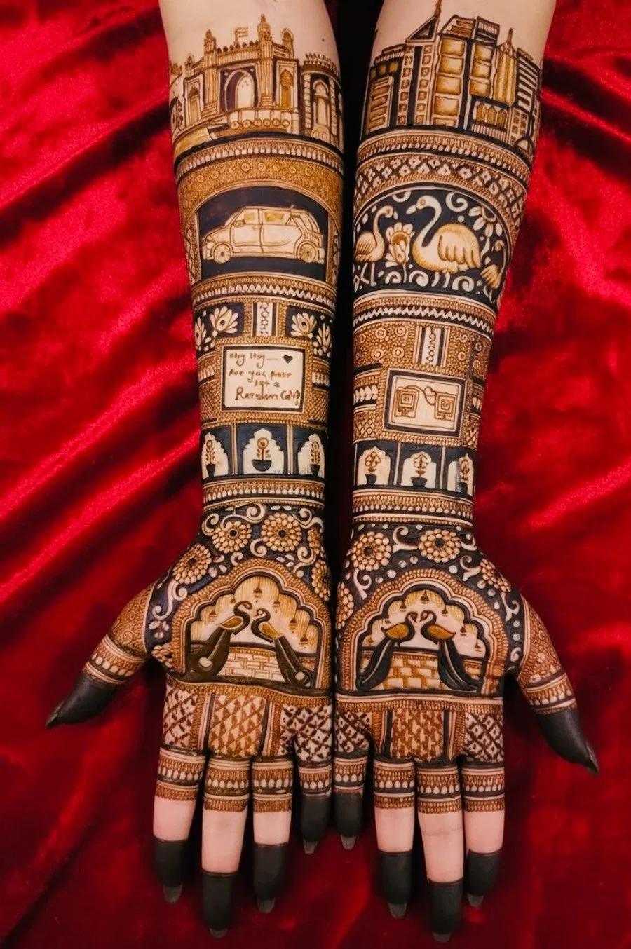 Heavy Front Hand Mehndi Design with Figures