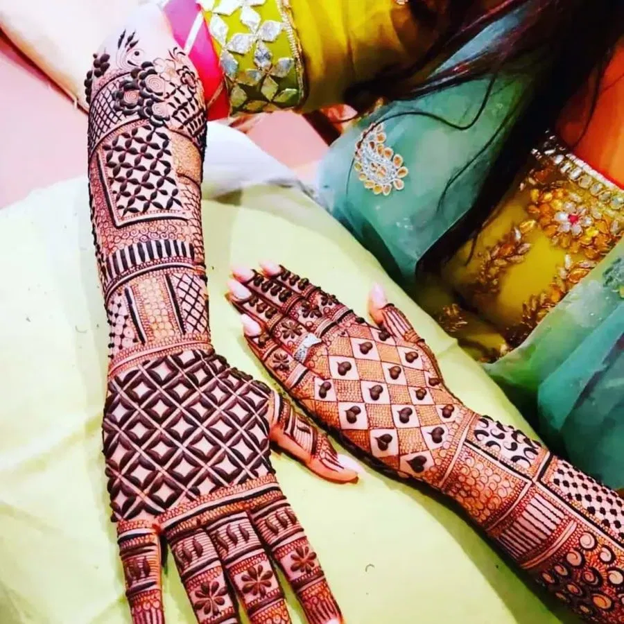 Back Hand Mehndi Design with Hearts