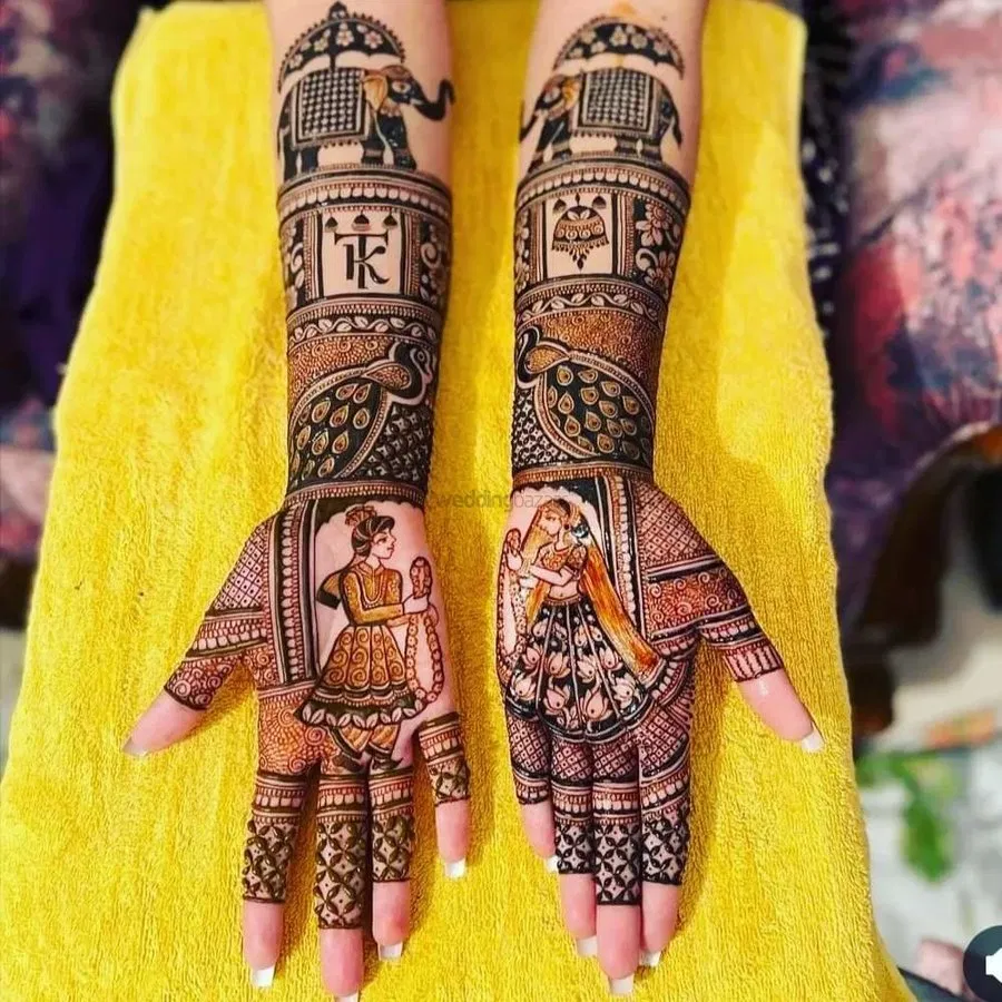 Front Hand Mehndi Design with Figures
