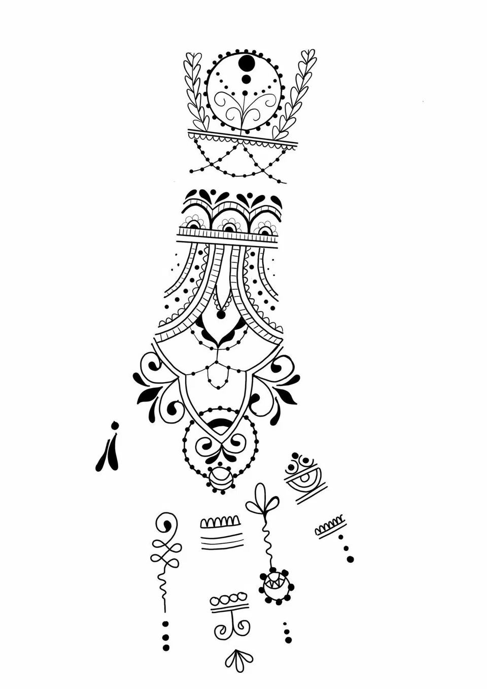 Stylish Mehndi Design with Gol Tikki and Figures