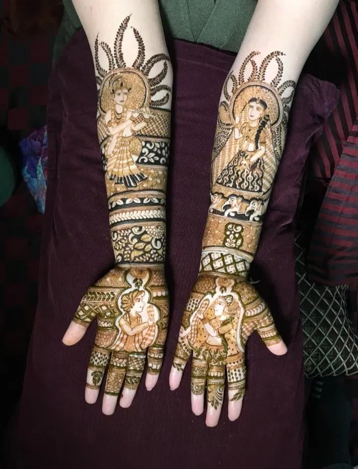 Front Hand Mehndi Design with Figures and Peacock (9)