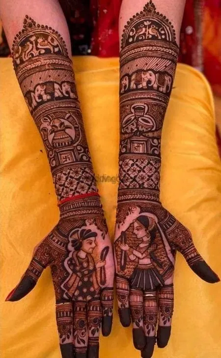 Heavy Full Hand Mehndi Design with Figures