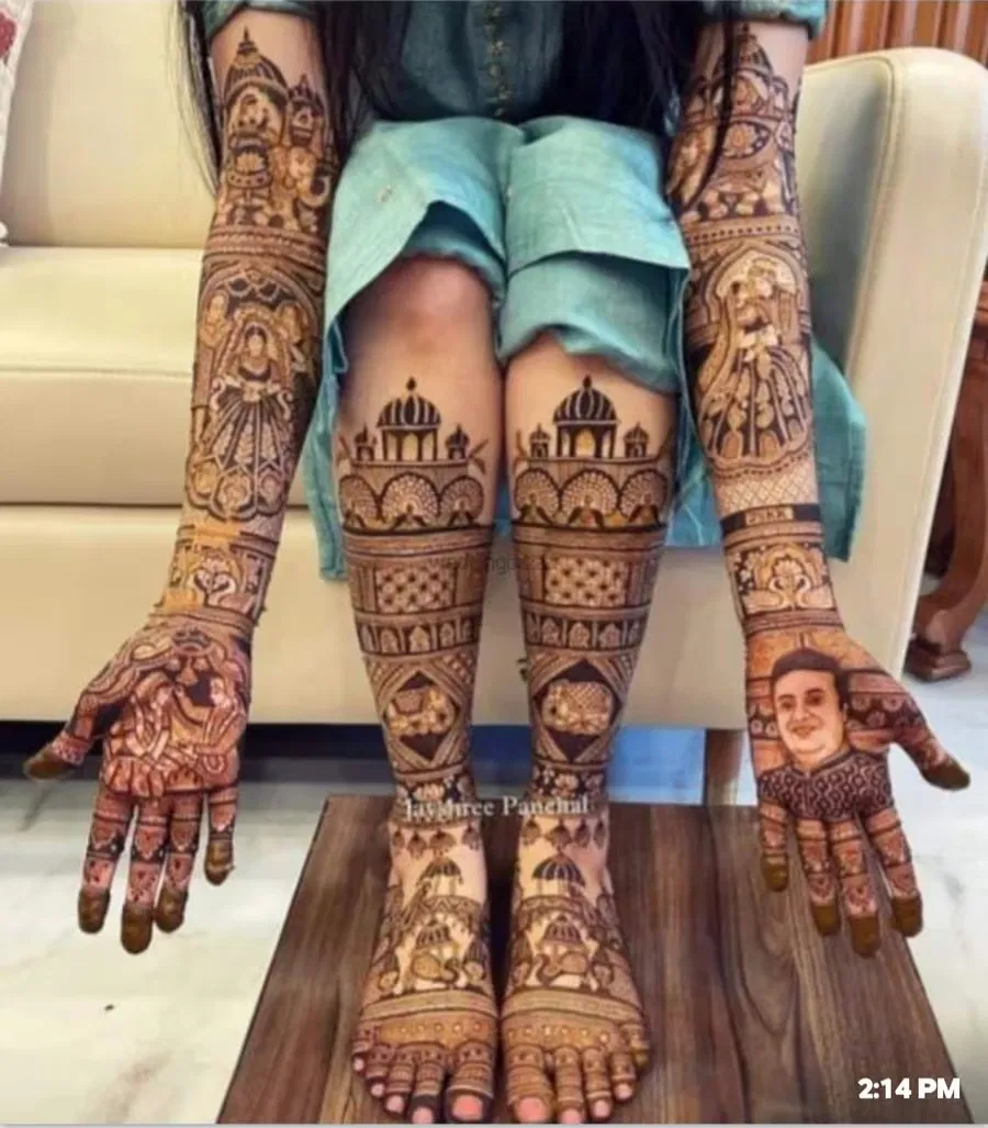 Heavy Front Hand Mehndi Design with Figures