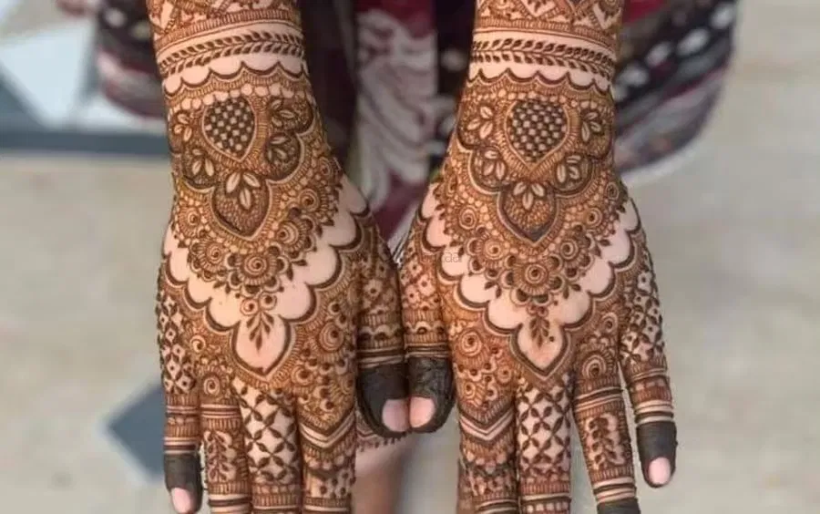 Front Hand Mehndi Design with Hearts
