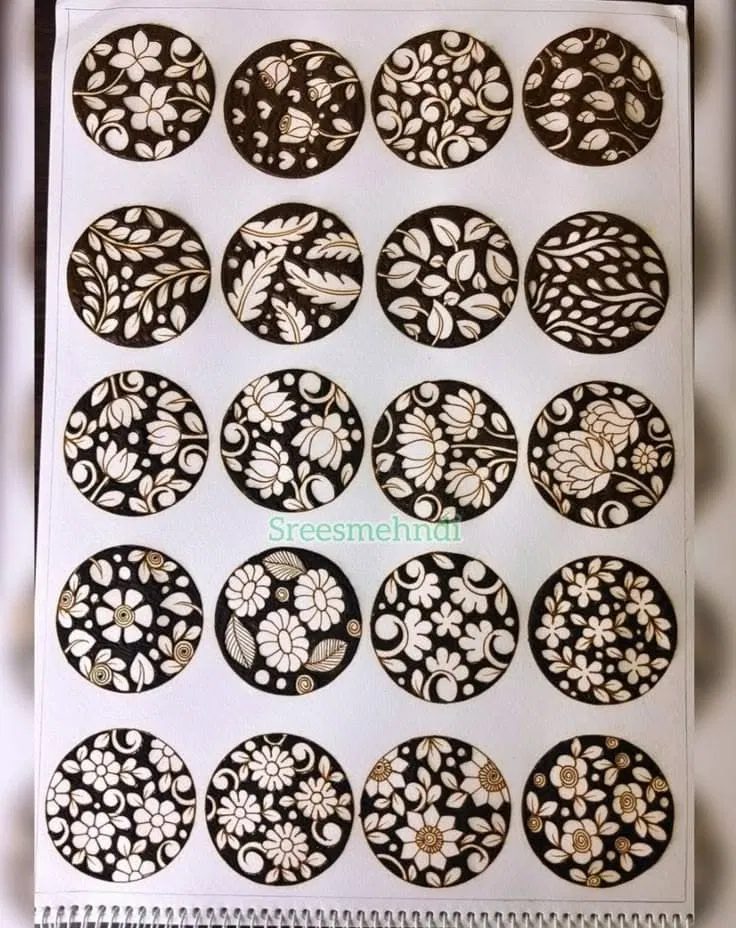 Bridal Back Hand Mehndi Design with Gol Tikki, Flowers and Moon