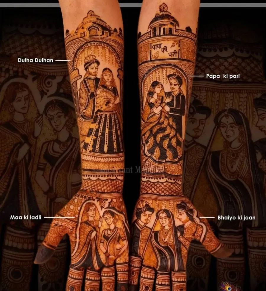 Heavy Full Hand Mehndi Design with Figures