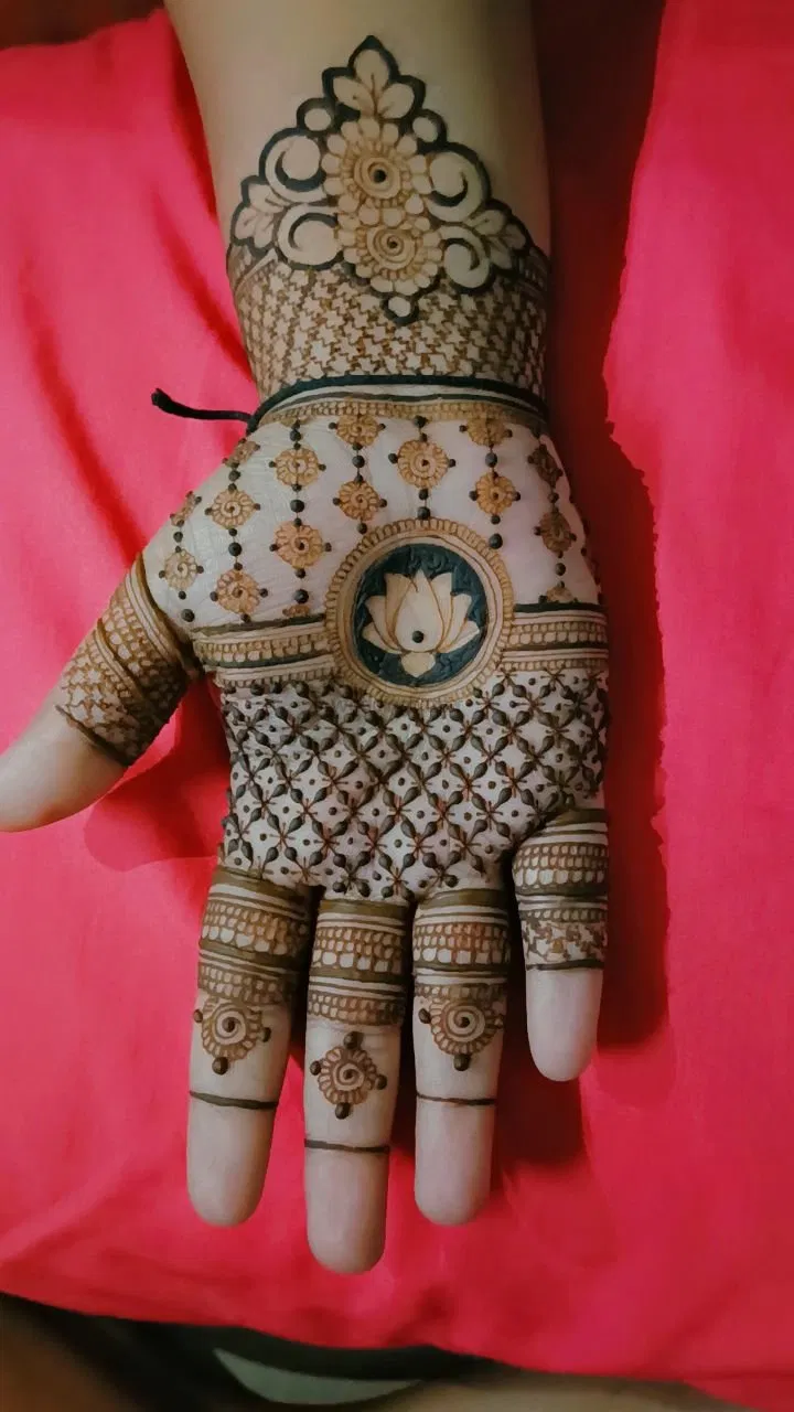 Back Hand Mehndi Design with Lotus