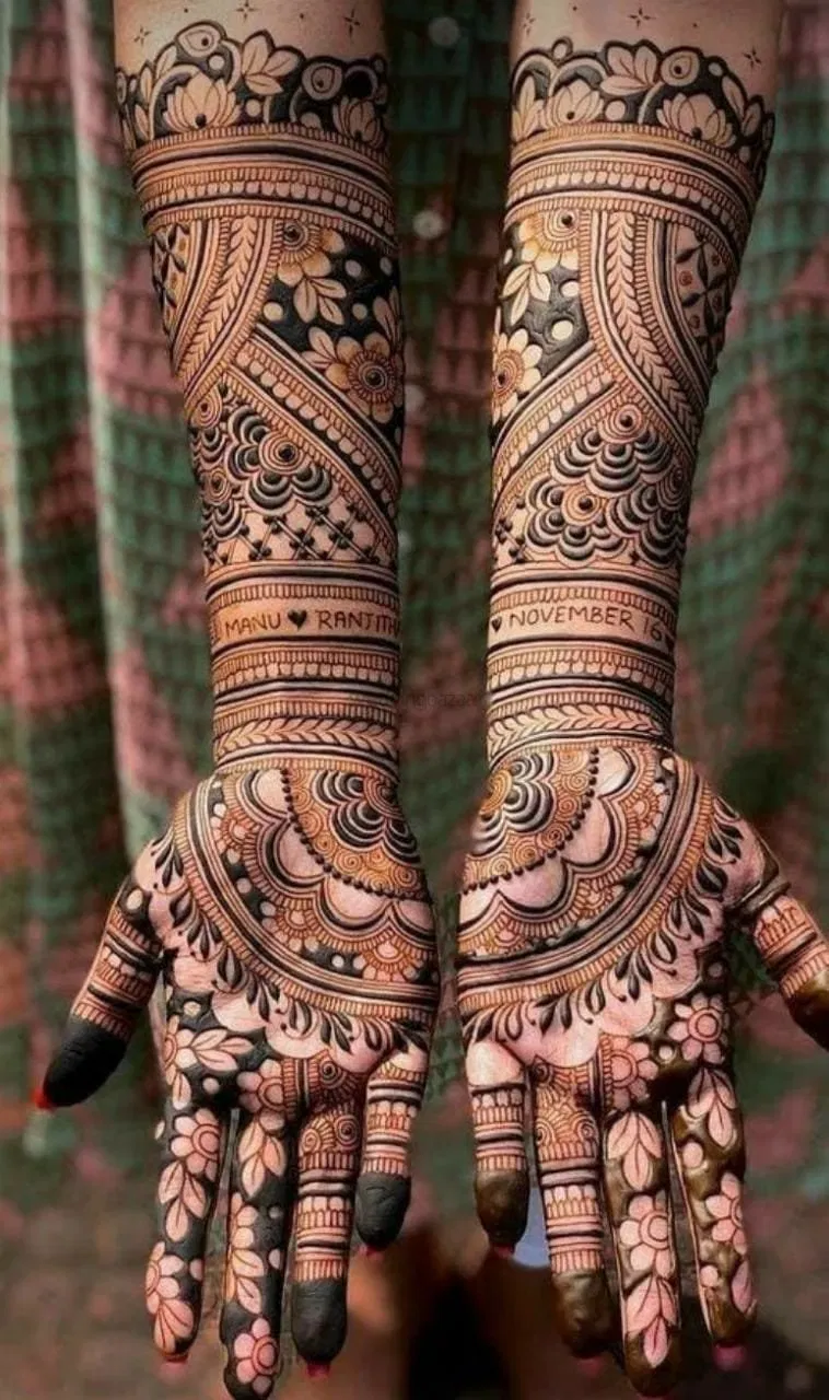 Front Hand Mehndi Design with Hearts