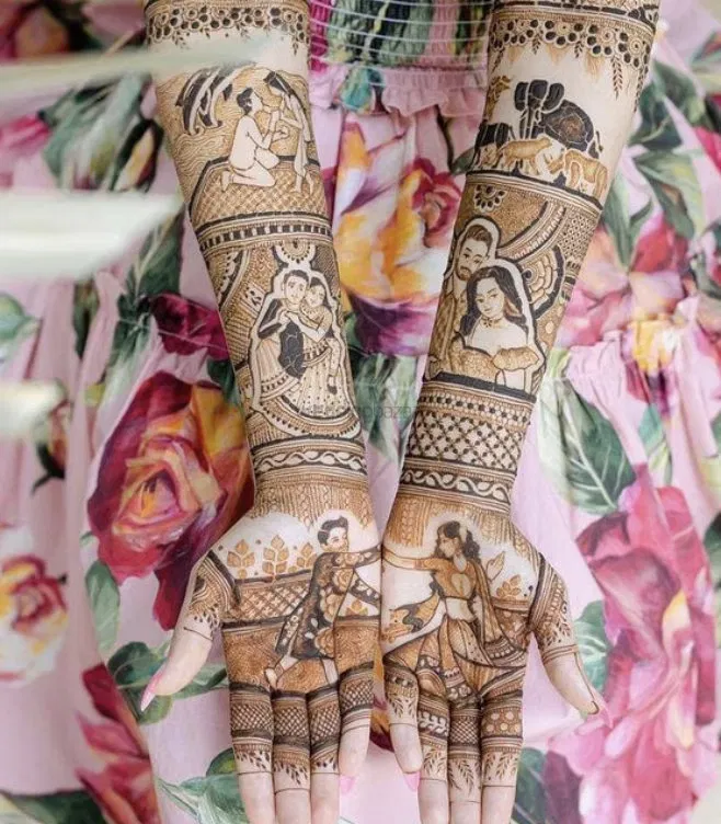 Front Hand Mehndi Design with Figures