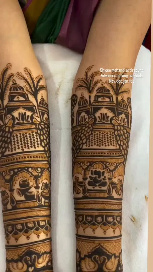 Bridal Stylish Full Hand Mehndi Design with Figures and Lotus