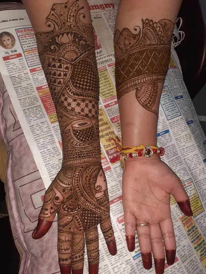 Front Hand Mehndi Design with Figures