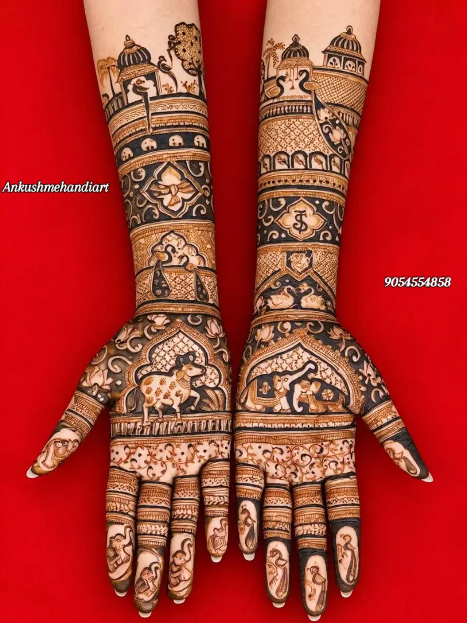 Back Hand Mehndi Design with Figures and Hearts (6)