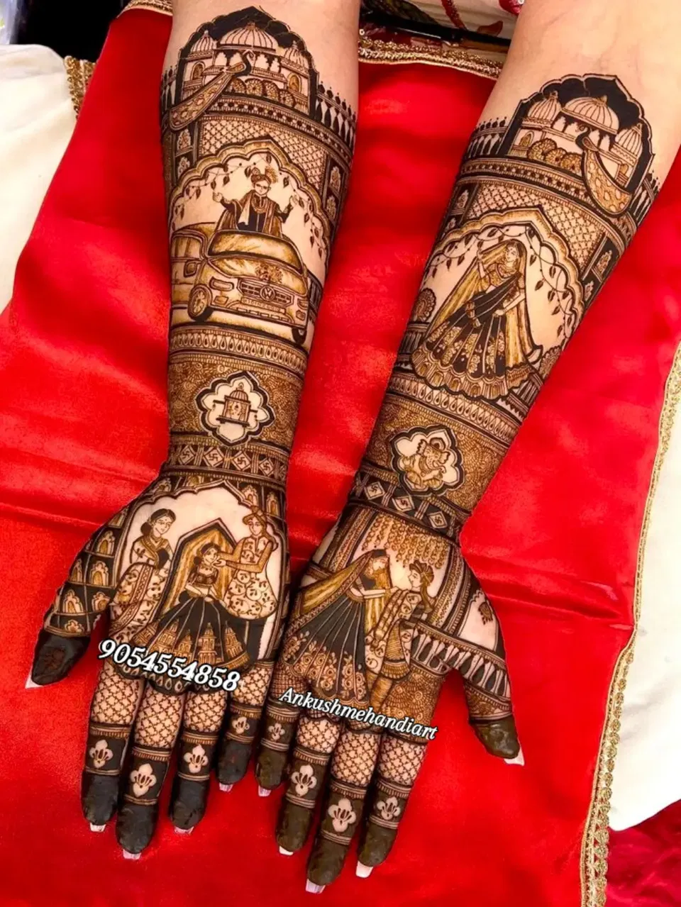 Back Hand Mehndi Design with Figures and Hearts (7)