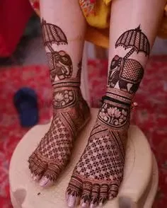 Foot Mehndi Design with Figures and Peacock