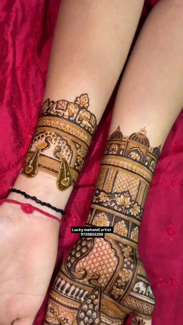 Full Hand Mehndi Design with Figures and Hearts