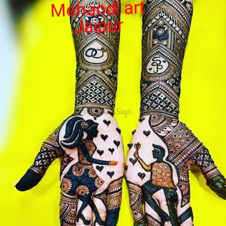 Mehndi Design with Figures and Hearts