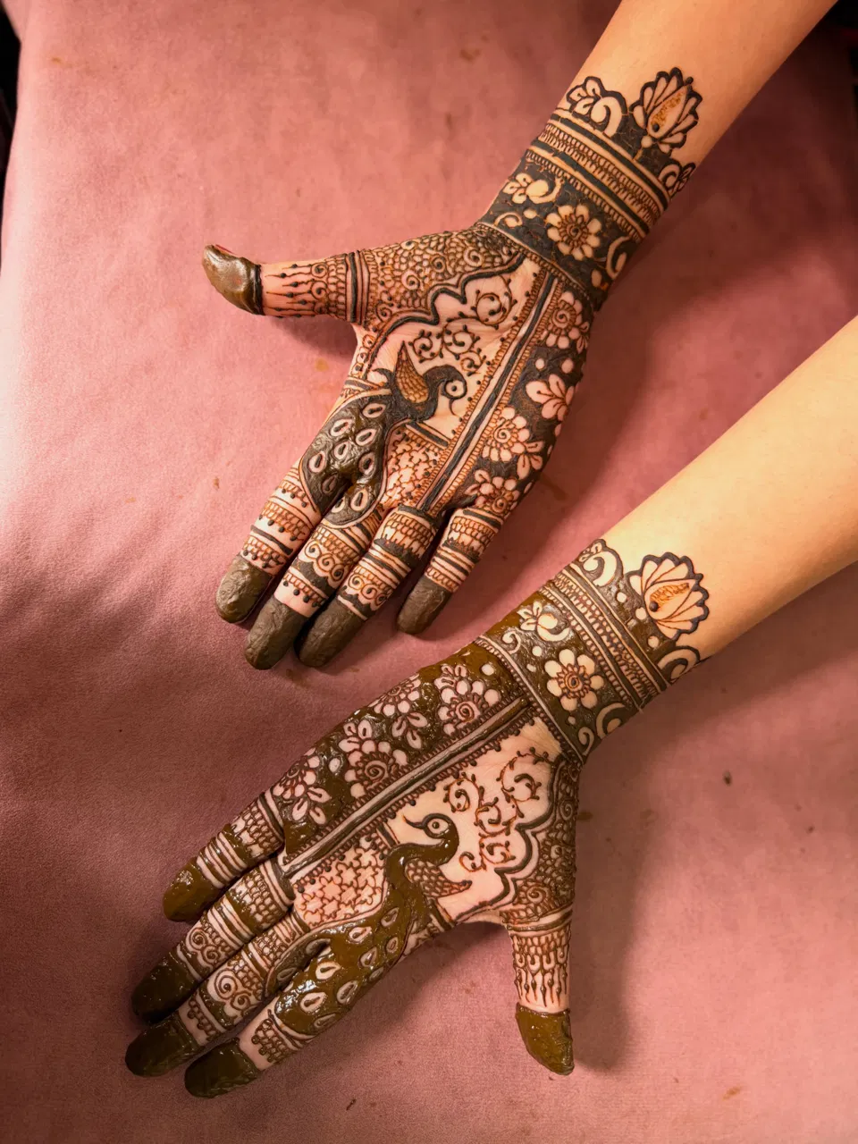 Bridal Back Hand Mehndi Design with Peacock