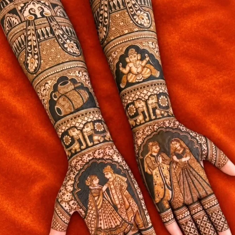 Front Hand Mehndi Design with Figures