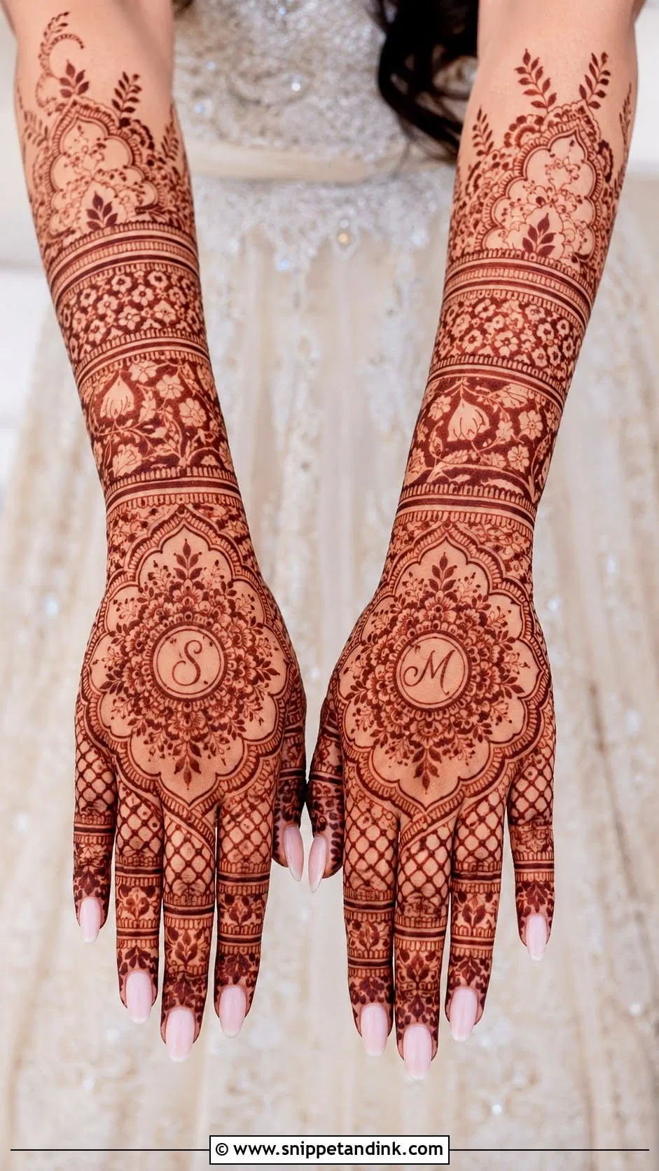 Bridal Indian Back Hand Mehndi Design with Figures and Jaal