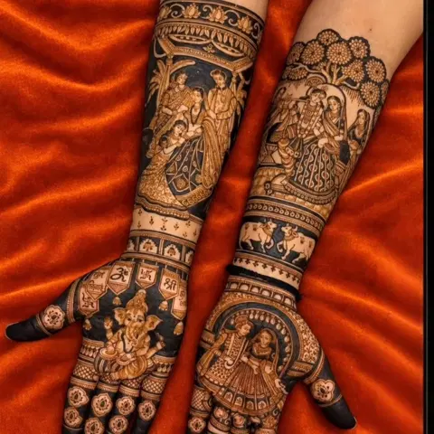figure full hand mehndi design