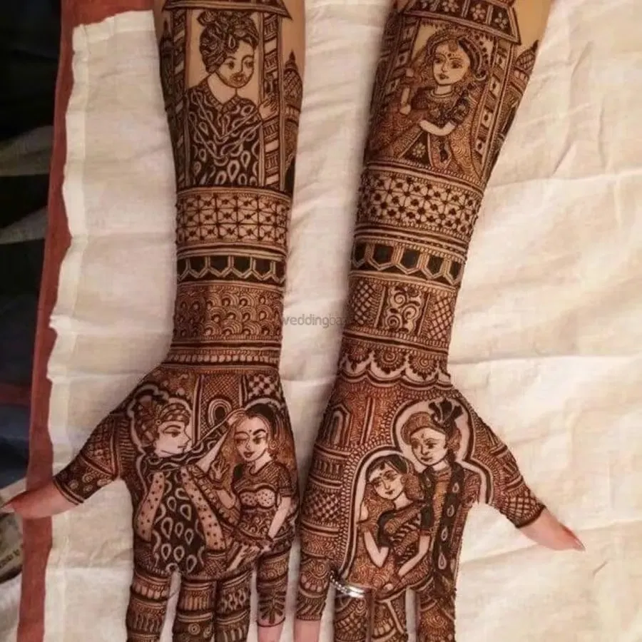 Heavy Full Hand Mehndi Design with Figures