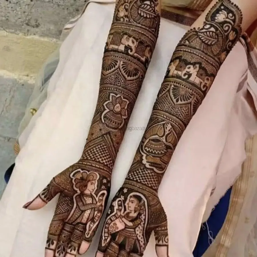 Heavy Front Hand Mehndi Design with Figures