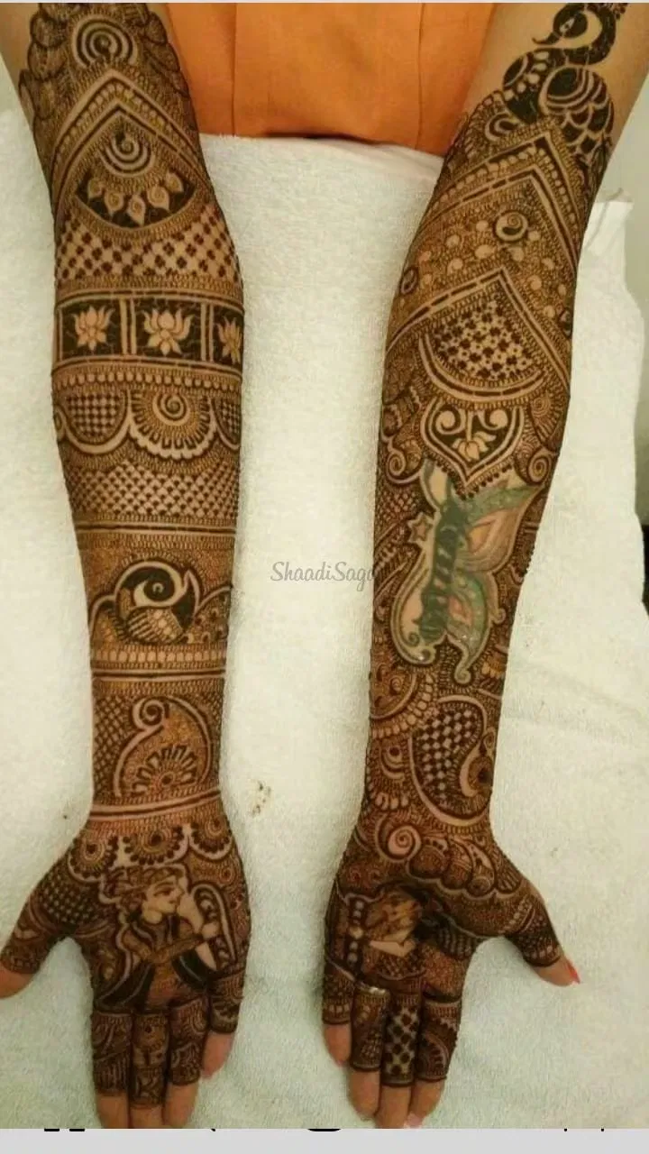 Full Hand Mehndi Design with Figures and Lotus